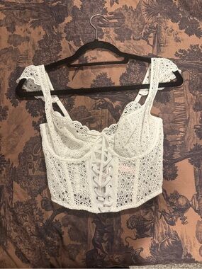 Victoria's Secret White Eyelet Lace-Up Corset Tank Top